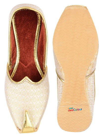 DESI COLOUR Mens Gold Ethnic Footwear/Punjabi Jutti