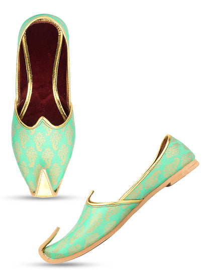 DESI COLOUR Mens Sea Green Ethnic Footwear/Punjabi Jutti