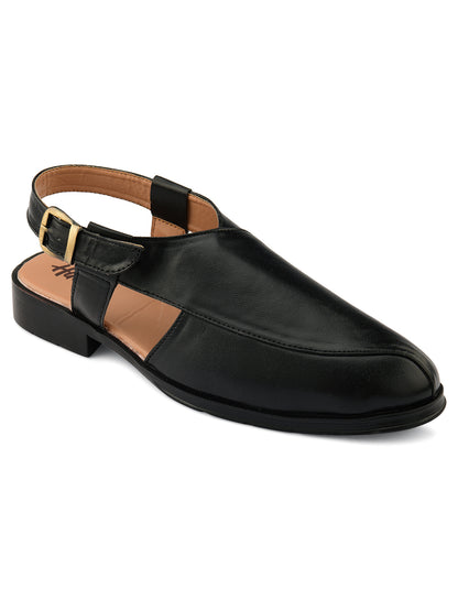 DESI COLOUR Mens Black Ethnic Peshawari Sandals