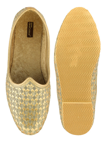 DESI COLOUR Mens Gold Ethnic Footwear/Punjabi Jutti