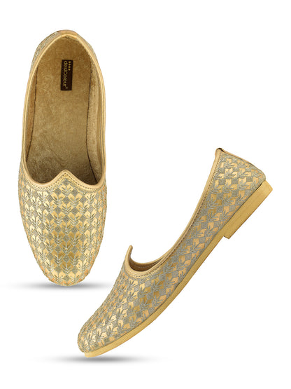 DESI COLOUR Mens Gold Ethnic Footwear/Punjabi Jutti