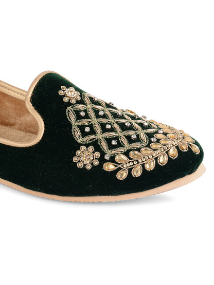 DESI COLOUR Mens Green Ethnic Footwear/Punjabi Jutti