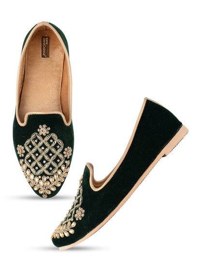 DESI COLOUR Mens Green Ethnic Footwear/Punjabi Jutti