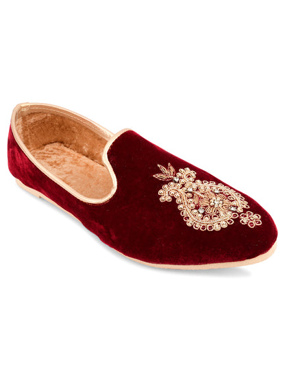 DESI COLOUR Mens Maroon Ethnic Footwear/Punjabi Jutti