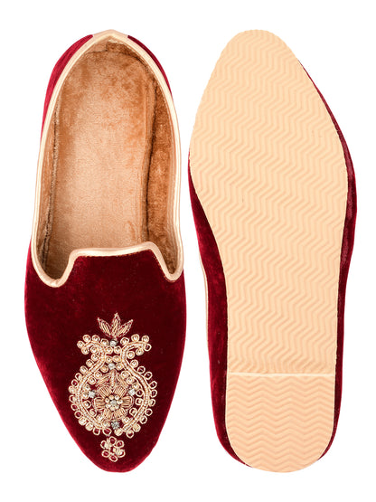 DESI COLOUR Mens Maroon Ethnic Footwear/Punjabi Jutti