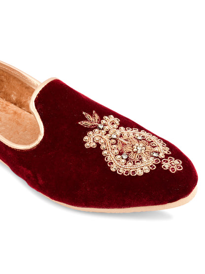 DESI COLOUR Mens Maroon Ethnic Footwear/Punjabi Jutti