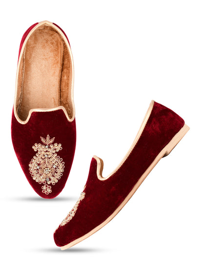 DESI COLOUR Mens Maroon Ethnic Footwear/Punjabi Jutti