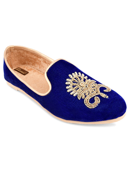 DESI COLOUR Mens Blue Ethnic Footwear/Punjabi Jutti