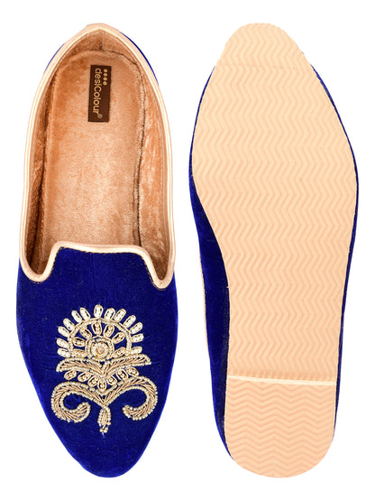 DESI COLOUR Mens Blue Ethnic Footwear/Punjabi Jutti