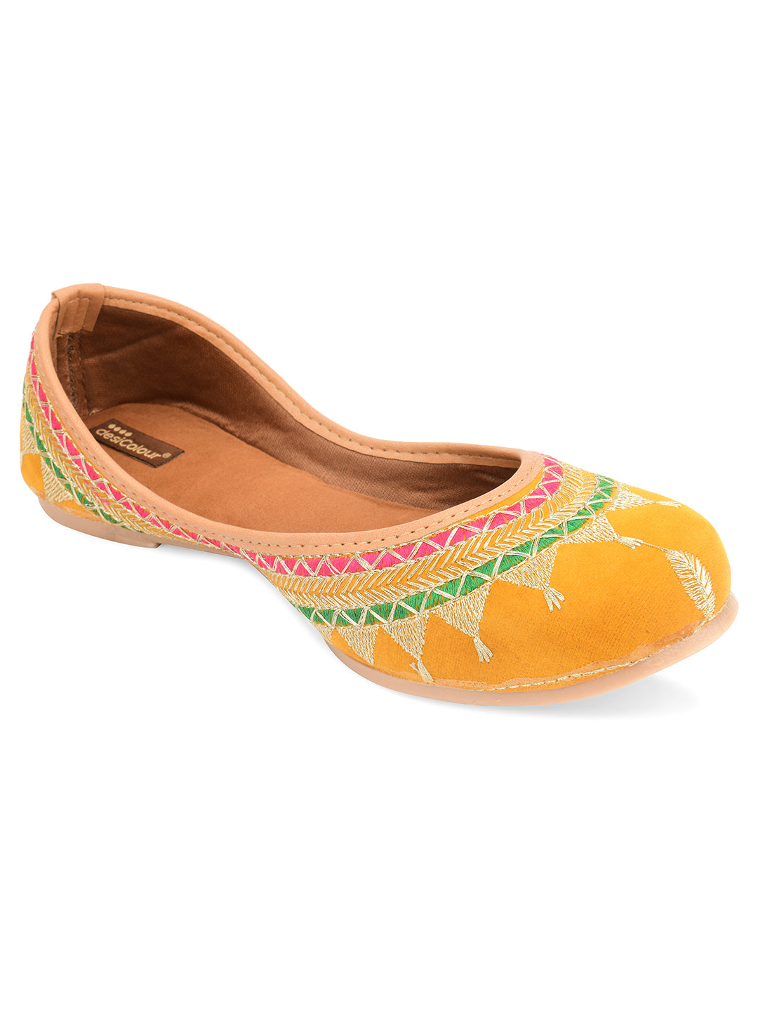 DESI COLOUR Women Yellow Ethnic Punjabi Jutti