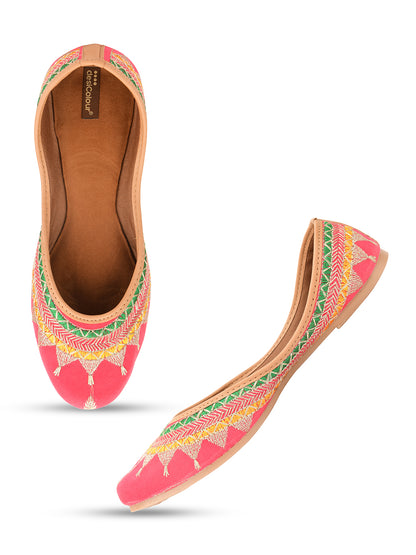 DESI COLOUR Women Pink Ethnic Punjabi Jutti