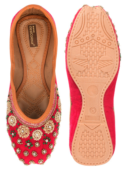 DESI COLOUR Women Pink Ethnic Punjabi Jutti