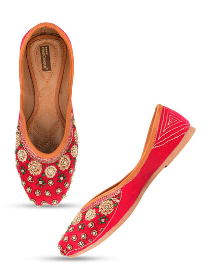 DESI COLOUR Women Pink Ethnic Punjabi Jutti