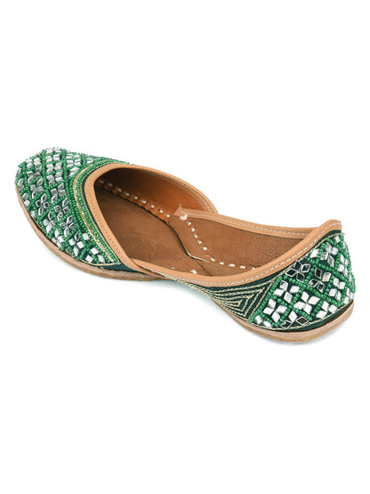 DESI COLOUR Women Green Ethnic Embellished Mojaris Flats