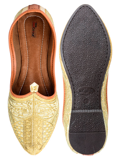 DESI COLOUR Mens Gold Ethnic Footwear/Punjabi Jutti