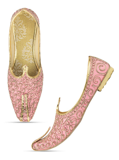 DESI COLOUR Mens Pink Ethnic Footwear/Punjabi Jutti