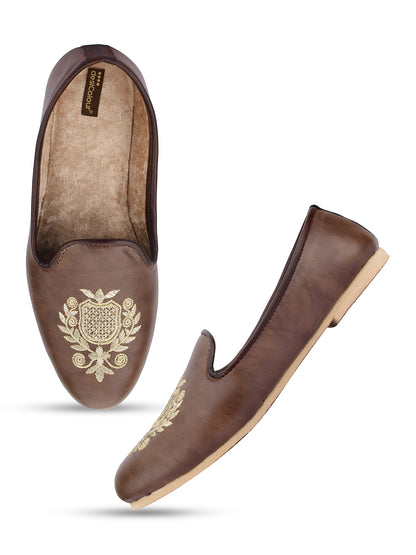 DESI COLOUR Mens Gold Ethnic Footwear/Punjabi Jutti