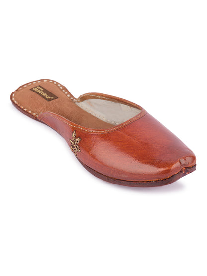 DESI COLOUR Women Dark Brown Elegant Leather Ethnic Mules