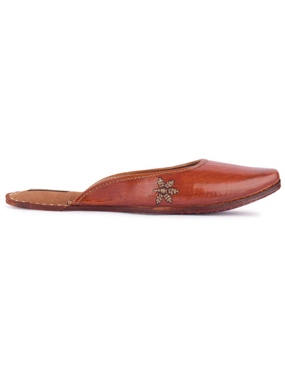 DESI COLOUR Women Dark Brown Elegant Leather Ethnic Mules