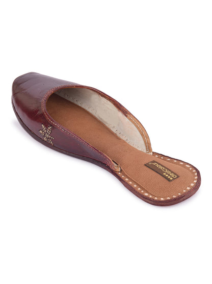 DESI COLOUR Women Brown Elegant Leather Ethnic Mules