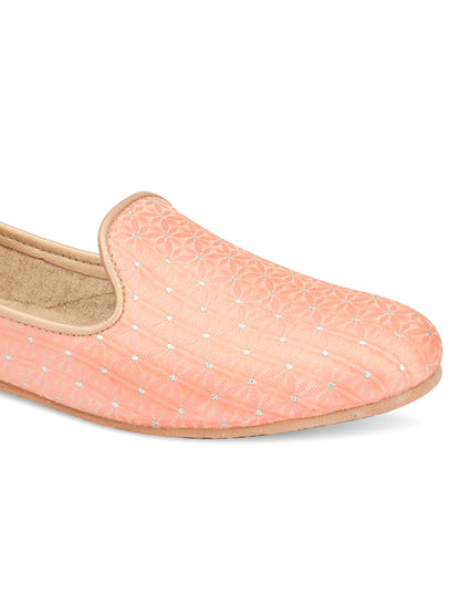 DESI COLOUR Mens Peach Ethnic Footwear/Punjabi Jutti