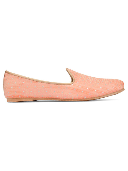 DESI COLOUR Mens Peach Ethnic Footwear/Punjabi Jutti