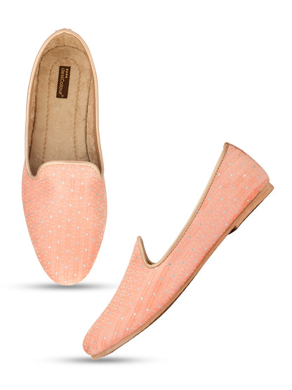 DESI COLOUR Mens Peach Ethnic Footwear/Punjabi Jutti