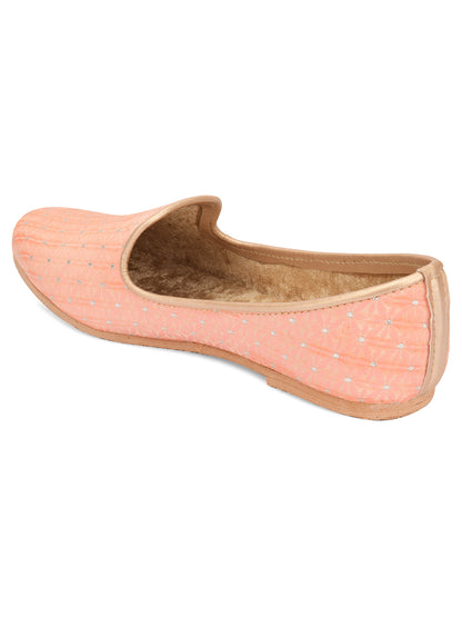 DESI COLOUR Mens Peach Ethnic Footwear/Punjabi Jutti