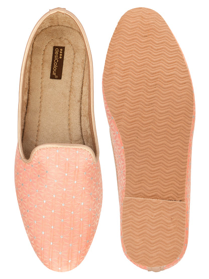 DESI COLOUR Mens Peach Ethnic Footwear/Punjabi Jutti