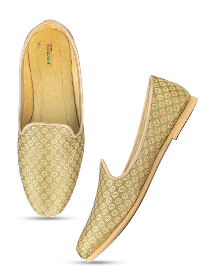 DESI COLOUR Mens Gold Ethnic Footwear/Punjabi Jutti