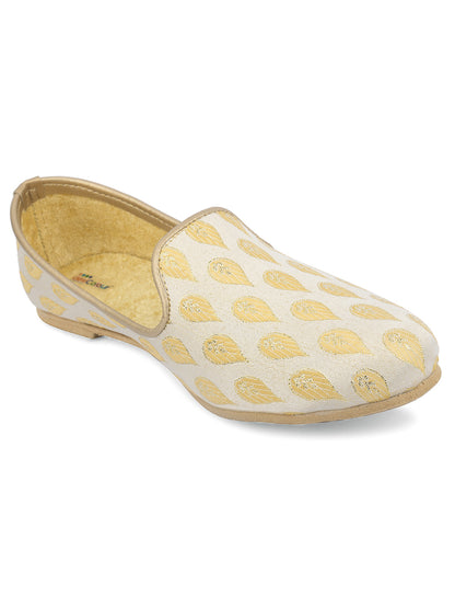 DESI COLOUR Mens Gold Ethnic Footwear/Punjabi Jutti