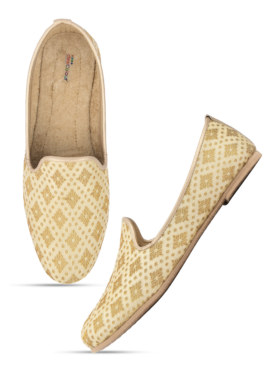 DESI COLOUR Mens Gold Ethnic Footwear/Punjabi Jutti