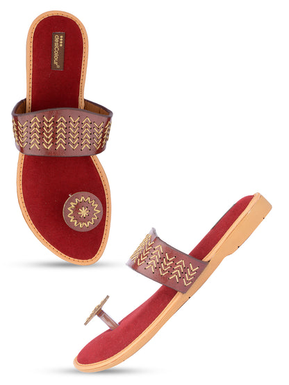 DESI COLOUR Women Maroon Ethnic Punjabi Jutti