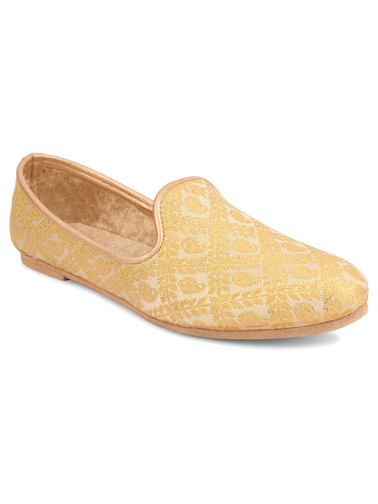 DESI COLOUR Mens Gold Ethnic Footwear/Punjabi Jutti