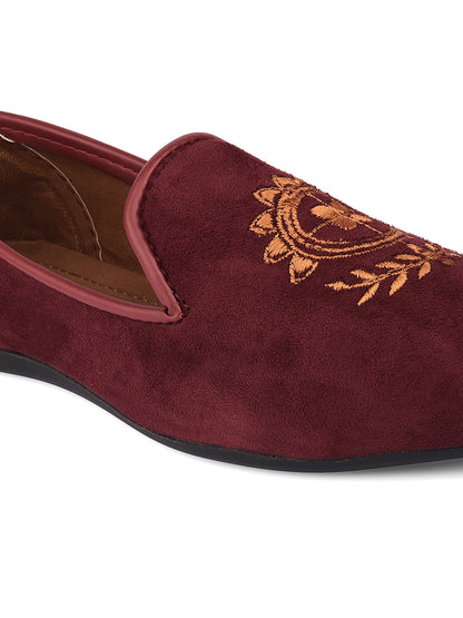 DESI COLOUR Mens Burgundy Ethnic Footwear/Punjabi Jutti