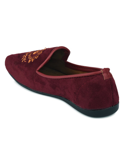 DESI COLOUR Mens Burgundy Ethnic Footwear/Punjabi Jutti