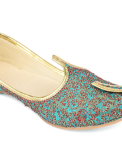 DESI COLOUR Mens Sea Green Ethnic Footwear/Punjabi Jutti