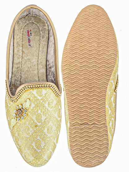 DESI COLOUR Mens Gold Ethnic Footwear/Punjabi Jutti