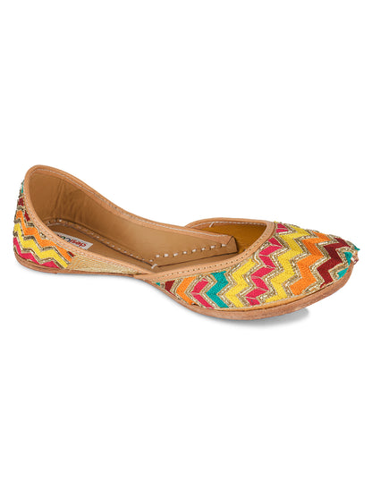 DESI COLOUR Women Multicoloured Embellished Leather Mojaris