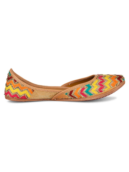 DESI COLOUR Women Multicoloured Embellished Leather Mojaris