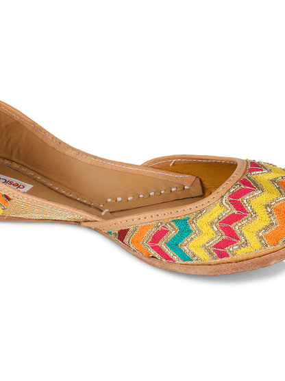 DESI COLOUR Women Multicoloured Embellished Leather Mojaris