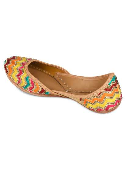 DESI COLOUR Women Multicoloured Embellished Leather Mojaris