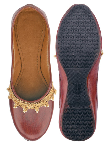 DESI COLOUR Women Brown Ethnic Mojaris Flats