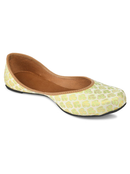 DESI COLOUR Women Sea Green Ethnic Mojaris Flats