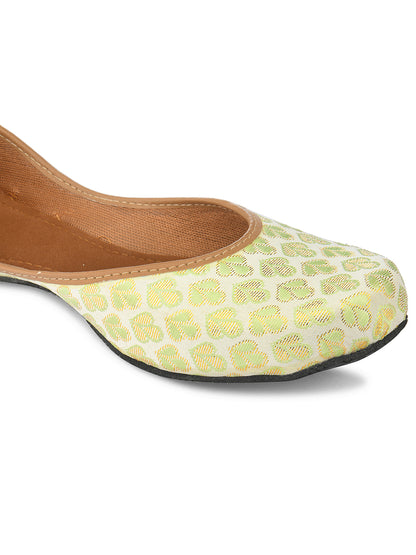 DESI COLOUR Women Sea Green Ethnic Mojaris Flats