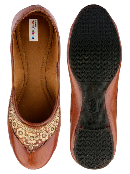 DESI COLOUR Women Brown Ethnic Mojaris Flats