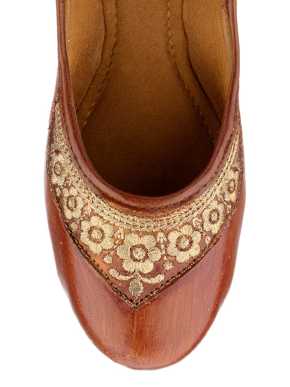 DESI COLOUR Women Brown Ethnic Mojaris Flats