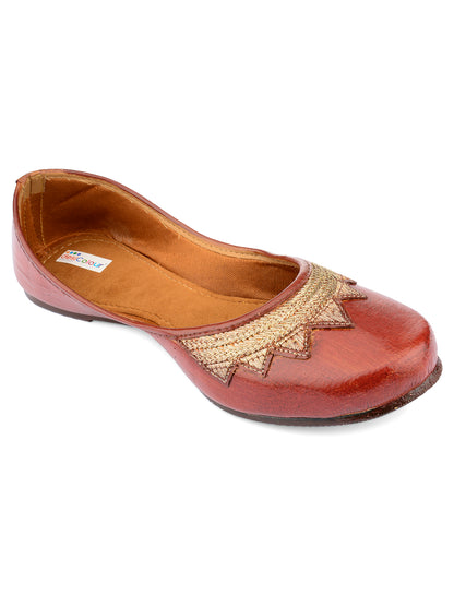 DESI COLOUR Women Brown Ethnic Mojaris Flats