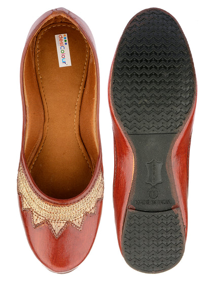 DESI COLOUR Women Brown Ethnic Mojaris Flats