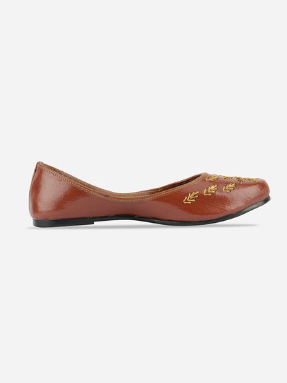 DESI COLOUR Women Brown Ethnic Ballerinas Flats